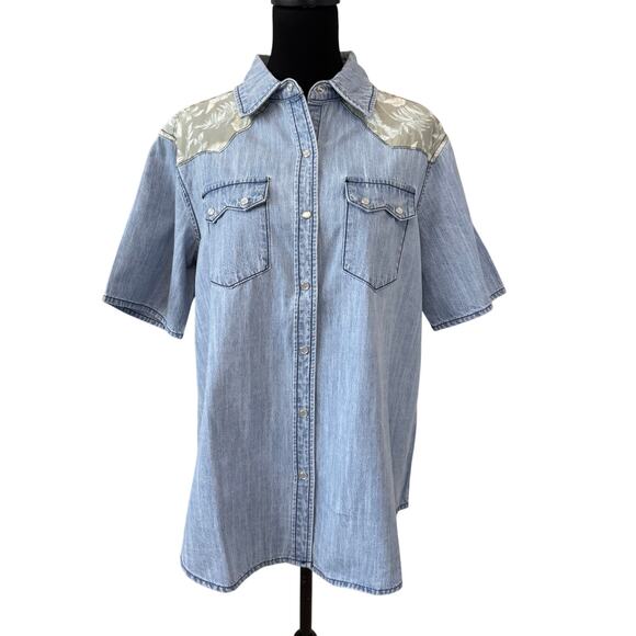 NWT Sandrine Rose X FREE PEOPLE Women's Western Denim Button Down Shirt Size M - Picture 1 of 6